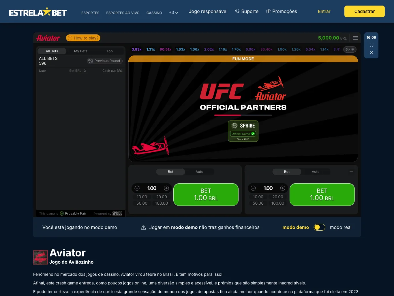 Jogo Aviador no cassino Estrela Bet